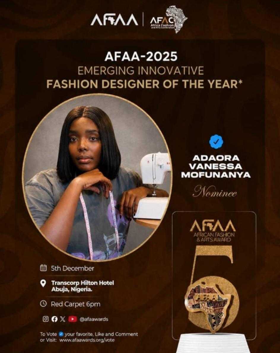 Official AFAA 2025 nominee announcement featuring Adora Vanessa Mofunanya